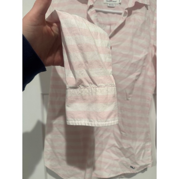 Vineyard Vines Pink White Stripe Button Up Shirt Women's Size 2 Long Sleeve - Picture 2 of 9